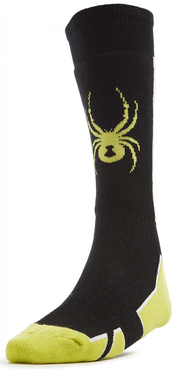 Spyder Boys Sweep Sock 2023 - Black socks with a yellow spider logo on the ankle.