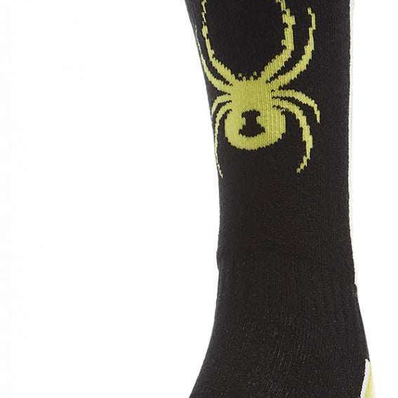 Spyder Boys Sweep Sock 2023 - Black socks with a yellow spider logo on the ankle.