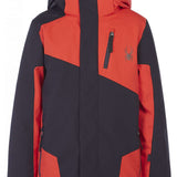Spyder Boys Turner Insulated Jacket 2023 - A navy blue jacket with a red stripe on the sleeve and a white logo on the chest.