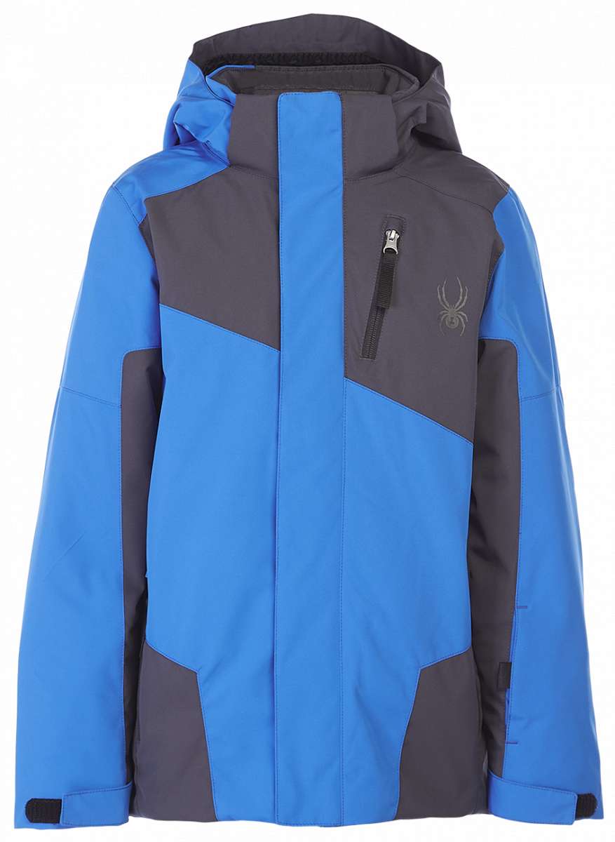 Spyder Boys Turner Insulated Jacket 2023 - A blue, grey and black insulated jacket with a hood.