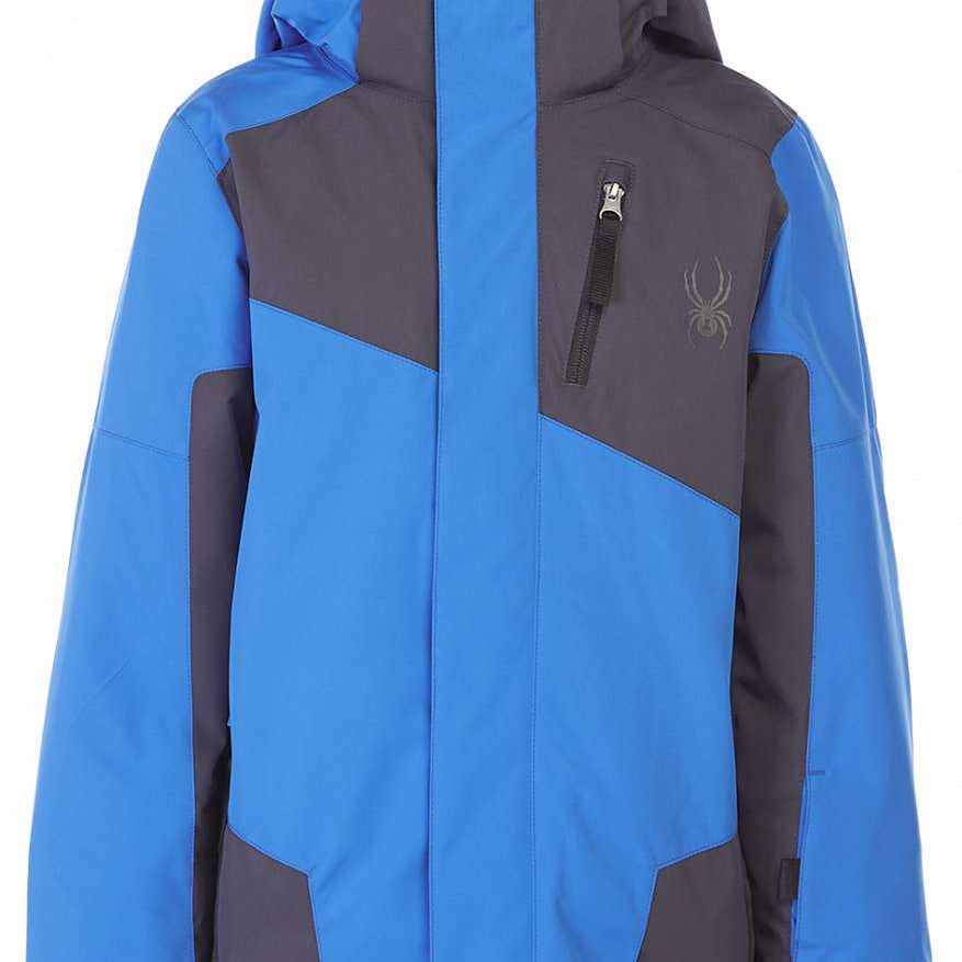 Spyder Boys Turner Insulated Jacket 2023 - A blue, grey and black insulated jacket with a hood.