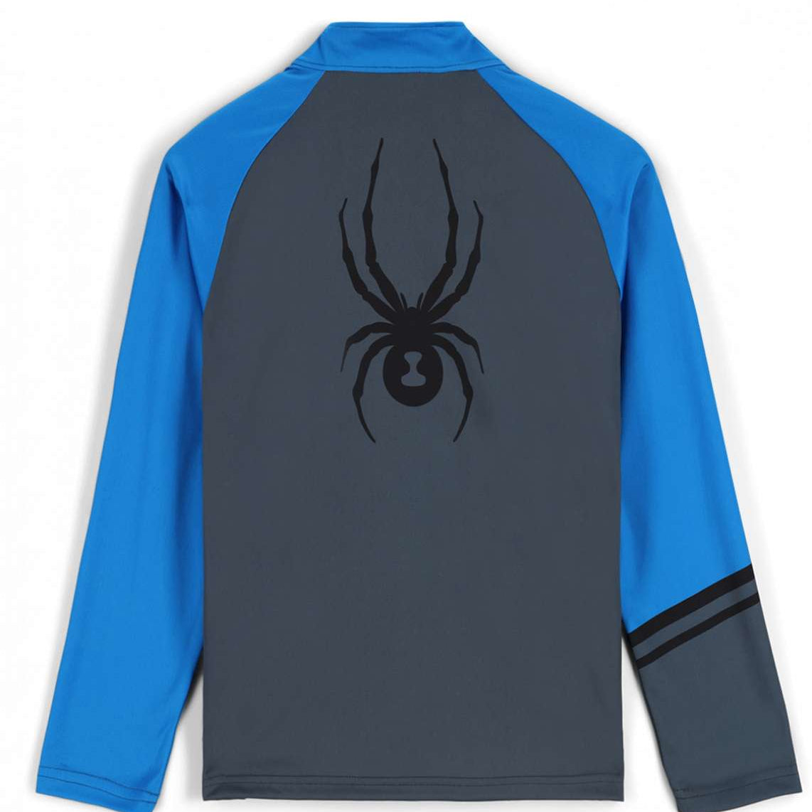 Spyder Boys Web 1/4 Zip Turtle Neck 2023 - A blue and black zip-up turtle neck with a spider logo on the chest.