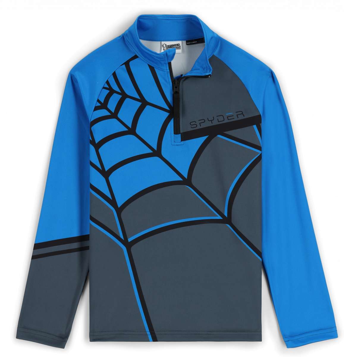 Spyder Boys Web 1/4 Zip Turtle Neck 2023 - A blue and black turtle neck with a spider web design on the front.