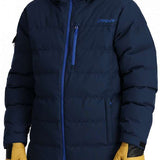 Spyder Bromont Insulated Jacket 2024 - A navy blue jacket with a hood and two zippered pockets on either side.