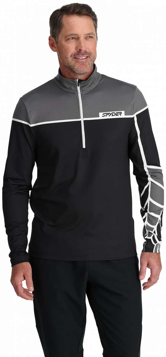 Spyder Capitol 1/4 Zip Turtle Neck 2024 - Black jacket with white trim and a zipper down the front.