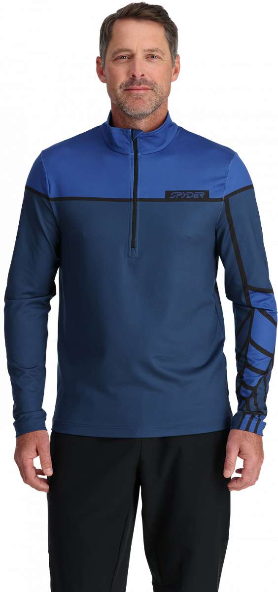 Spyder Capitol 1/4 Zip Turtle Neck 2024 - A blue and black quarter-zip pullover with a turtle neck collar.