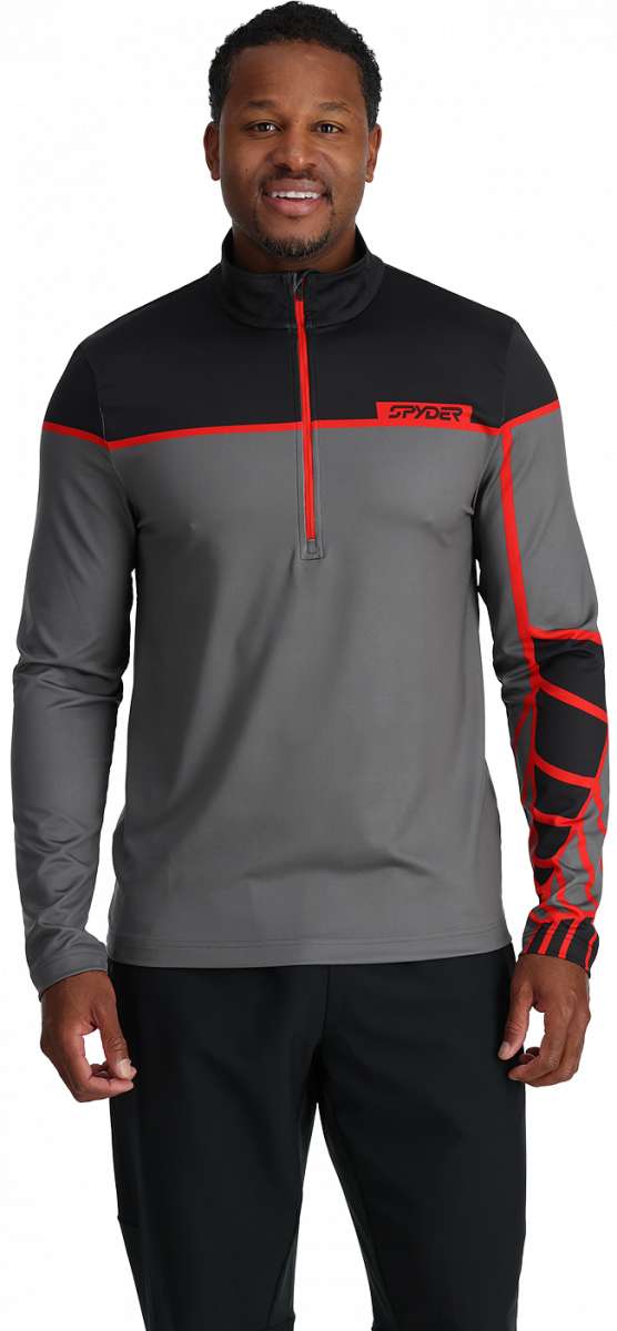 Spyder Capitol 1/4 Zip Turtle Neck 2024 - Black jacket with red zipper and Spyder logo on chest.