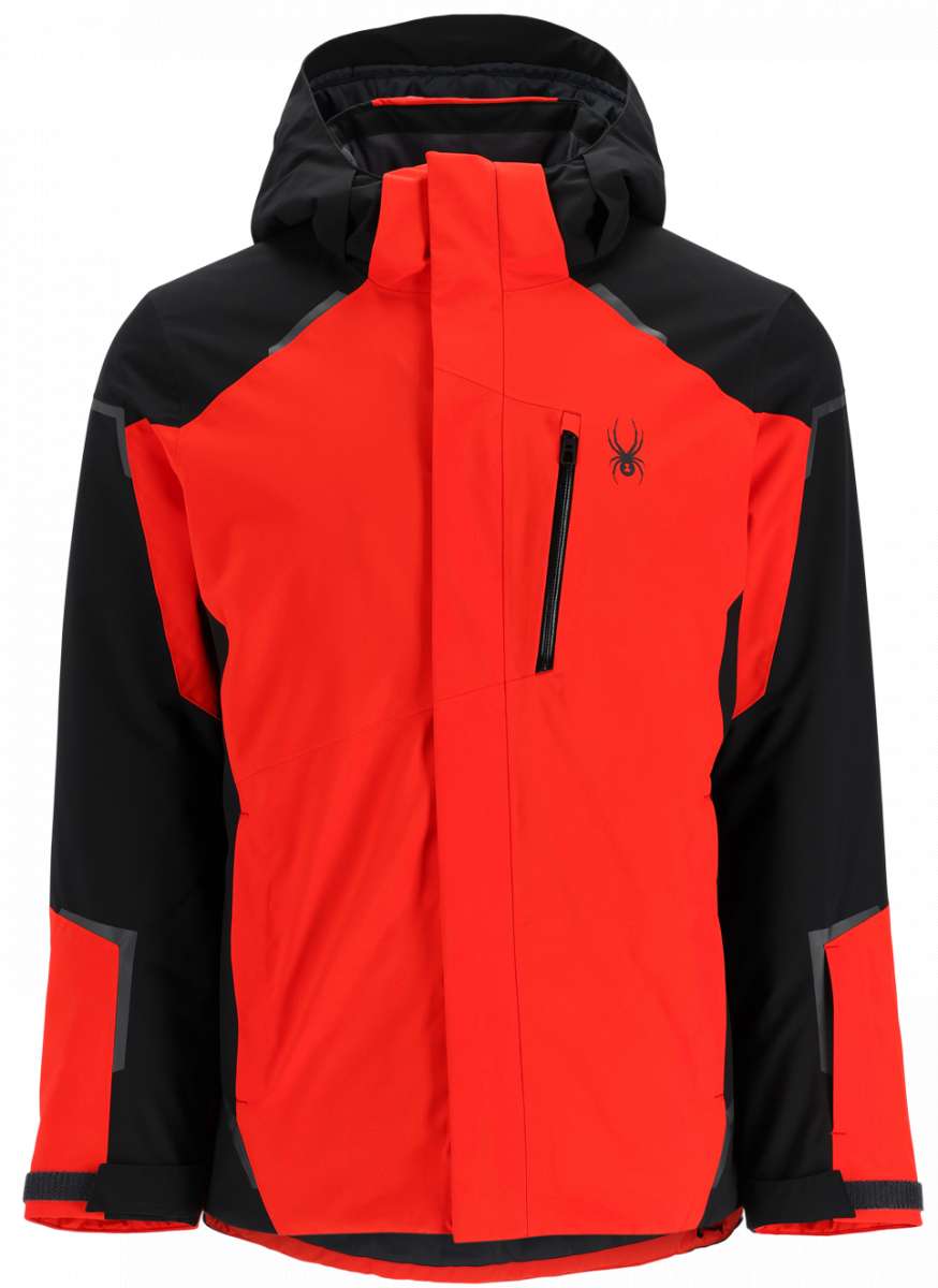 Spyder Copper Insulated Jacket 2023 - A copper-colored jacket with a black zipper and Spyder logo on the left chest.