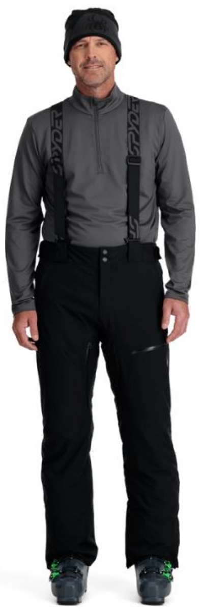 Spyder Dare Insulated Pant 2024 - Black pants with a subtle pattern of thin white lines on the side seams and black hardware.