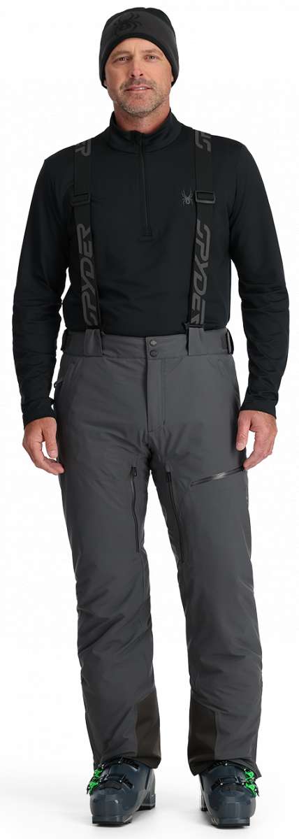 Spyder Dare Insulated Pant 2024 - Black snow pants with a subtle pattern of thin white lines on the side seams.