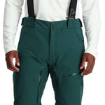 Spyder Dare Insulated Pant 2024 - Dark green snow pants with black hardware and a zippered pocket on the right thigh.