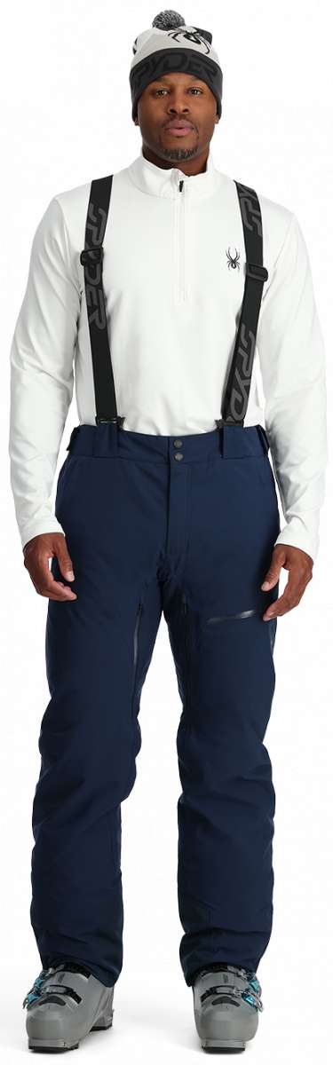 Spyder Dare Insulated Pant 2024 - Black snow pants with a subtle pattern of thin white lines on the side seams and black hardware.