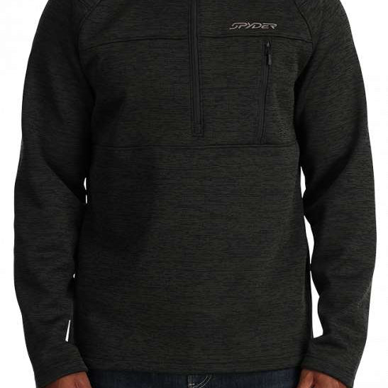 Spyder Encore 1/2 Zip Fleece Jacket 2024 - A heathered grey fleece jacket with a zippered front and two chest pockets.