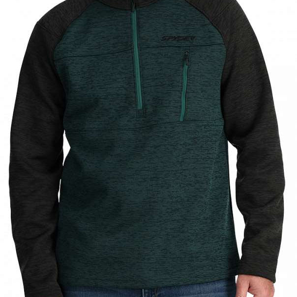 Spyder Encore 1/2 Zip Fleece Jacket 2024 - A dark green fleece jacket with a zippered front and two side pockets.