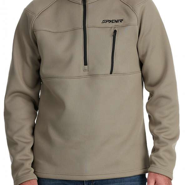 Spyder Encore 1/2 Zip Fleece Jacket 2024 - A tan fleece jacket with a black zipper and a pocket on the left chest.