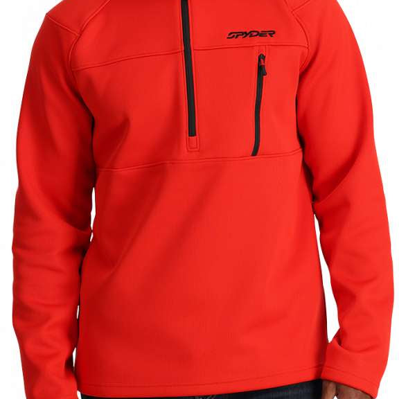 Spyder Encore 1/2 Zip Fleece Jacket 2024 - A red fleece jacket with a black zipper and two zippered pockets on the chest.