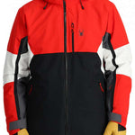 Spyder Epiphany Insulated Jacket 2024 - A red, black and white jacket with a hood and zipper down the front.