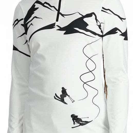 Spyder Ladies Figure 8 Half Zip Turtle Neck - White turtle neck with black figure eight logo on chest and zipper pull.