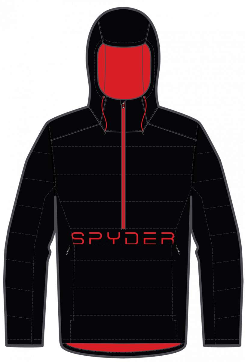 Spyder Force Insulated Jacket 2023 - Black jacket with red zipper and accents, featuring a hood.
