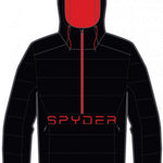 Spyder Force Insulated Jacket 2023 - Black jacket with red zipper and accents, featuring a hood.