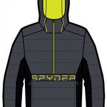 Spyder Force Insulated Jacket 2023 - A dark gray jacket with a yellow zipper and accents on the hood, featuring a solid color design.