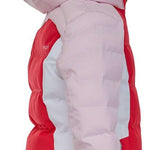 Spyder Girls Atlas Synthetic Down Jacket 2022 - A pink down jacket with a hood, featuring white accents on the front and back.