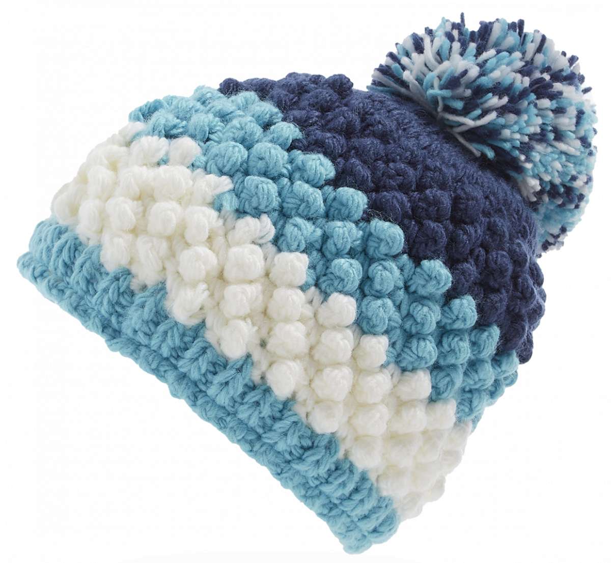 Spyder Girls Brrr Berry Beanie 2023 - A light blue beanie with a pom-pom on top, featuring a berry pattern and a ribbed cuff.