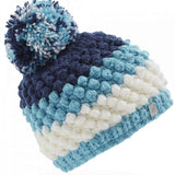 Spyder Girls Brrr Berry Beanie 2023 - A light blue beanie with a pom-pom on top and a small logo tag near the bottom edge.