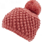 Spyder Girls Brrr Berry Beanie 2023 - A dusty rose-colored beanie with a pom-pom on top, featuring a bubble knit pattern and a folded cuff at the bottom.
