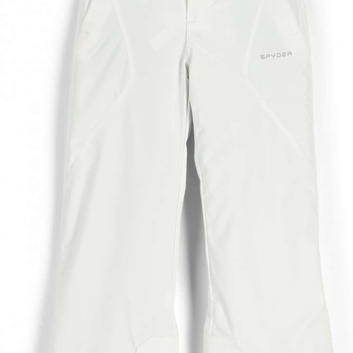 Spyder Girls Olympia Insulated Pant 2023 - White snow pants with a black waistband and two white buttons on the front.
