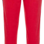 Spyder Girls Speed Fleece Pants 2022 - Red fleece pants with a white and blue logo on the left leg.