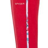 Spyder Girls Speed Fleece Pants 2022 - A pair of red fleece pants with a white and blue patterned stripe down the side.