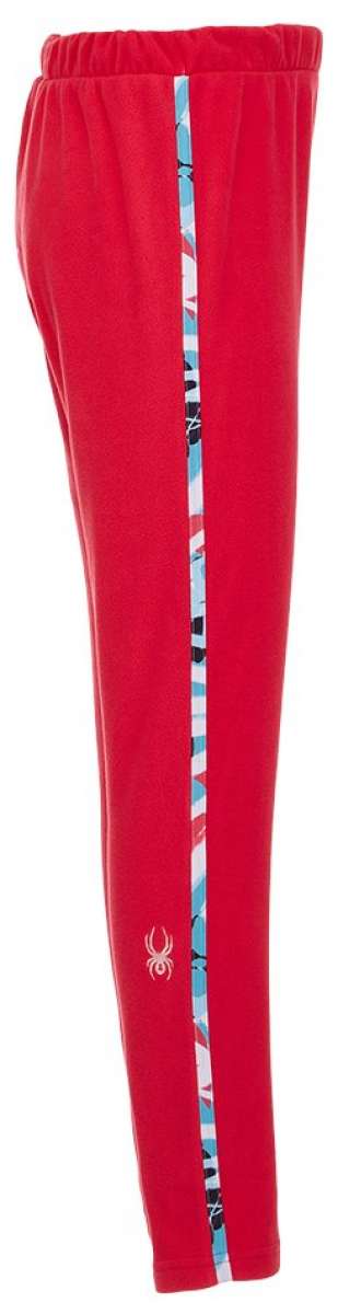 Spyder Girls Speed Fleece Pants 2022 - Pink fleece pants with a white and blue patterned stripe down the side.