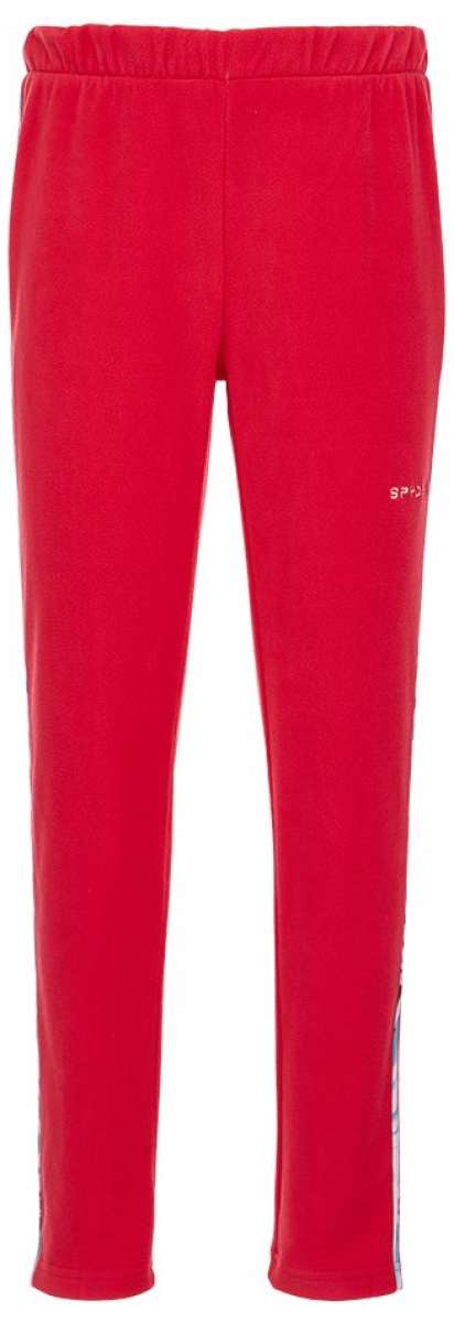 Spyder Girls Speed Fleece Pants 2022 - A pair of red fleece pants with a white logo on the left leg.