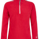 Spyder Girls Speed Fleece Zip Turtleneck 2022 - A pink fleece zip turtleneck with a blue and white patterned lining visible inside the collar.