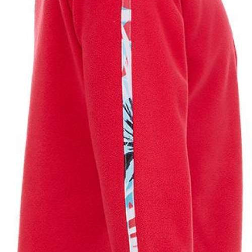 Spyder Girls Speed Fleece Zip Turtleneck 2022 - A coral fleece turtleneck with a zip and a patterned stripe down the side.