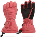 Spyder Girls Synthesis Glove 2023 - A pair of pink gloves with a quilted pattern and silver stitching, featuring a strap closure on the wrist.