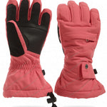 Spyder Girls Synthesis Glove 2023 - Pink gloves with black palm and thumb, featuring a textured pattern on the back of the hand.