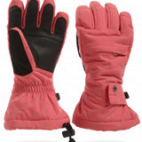 Spyder Girls Synthesis Glove 2023 - Pink gloves with black palm and thumb, featuring a textured pattern on the back of the hand.