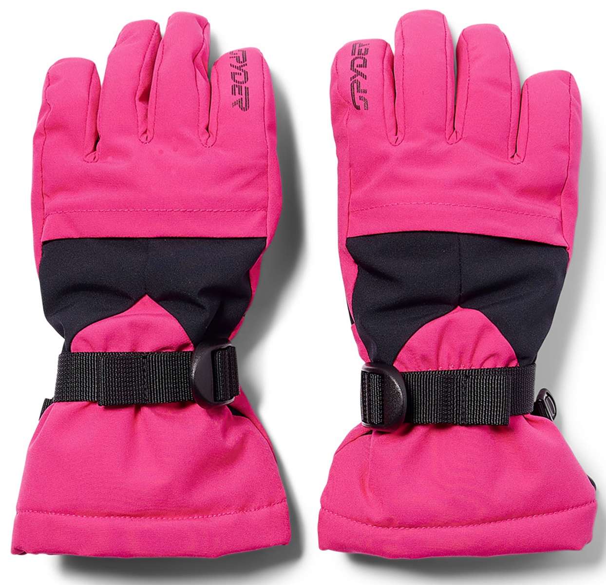 Spyder Girls Synthesis Ski Gloves 2024 - Pink gloves with black accents and a textured palm.