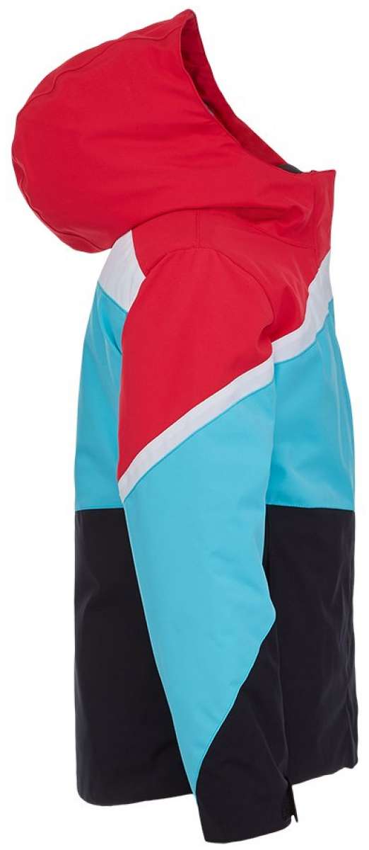 Spyder Girls Zoey Insulated Jacket 2022 - A red, white and light blue jacket with a hood.