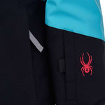 Spyder Girls Zoey Insulated Jacket 2022 - A black jacket with a light blue stripe across the chest and down the sleeves.