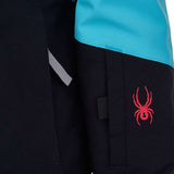 Spyder Girls Zoey Insulated Jacket 2022 - A black jacket with a light blue stripe across the chest and down the sleeves.