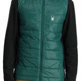 Spyder Glissade Full Zip Insulated Vest 2024 - A black vest with a white logo on the left chest and silver zipper.