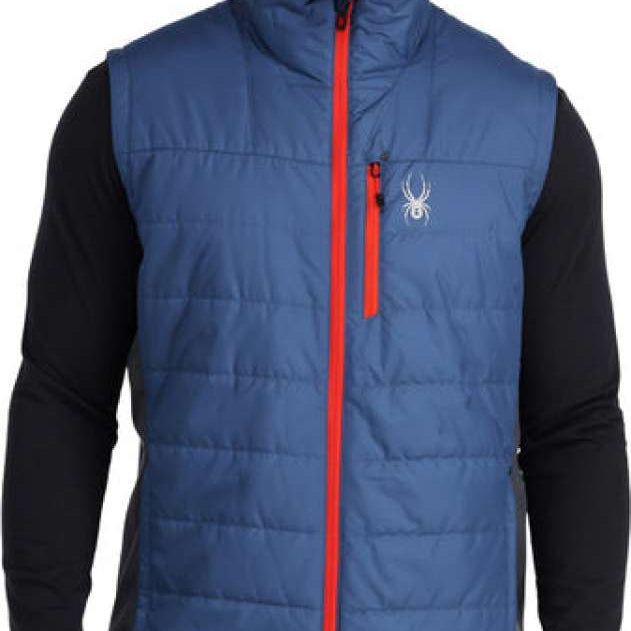 Spyder Glissade Hybrid Insulated Vest 2023 - A blue vest with a white spider logo on the left chest area.
