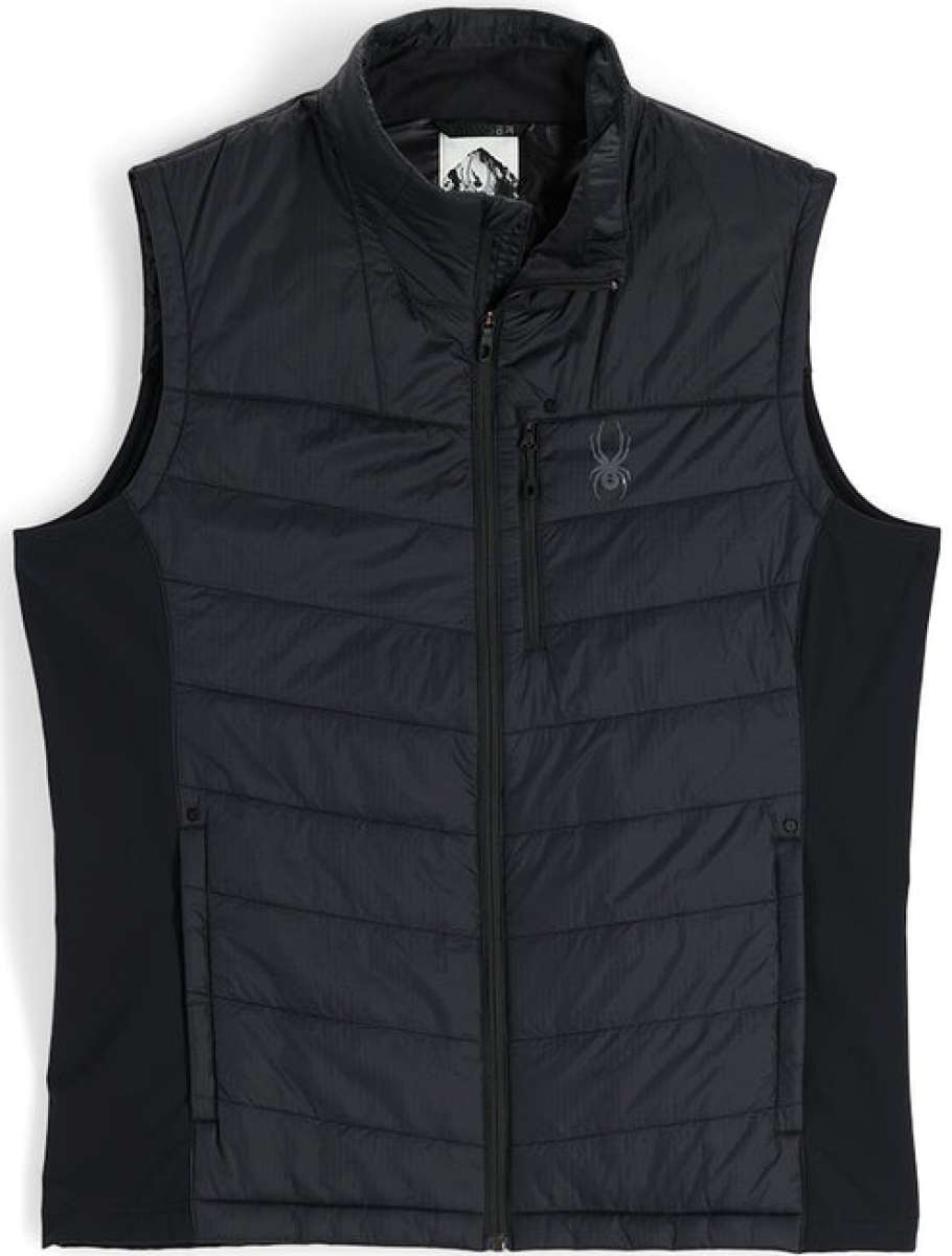 Spyder Glissade Hybrid Insulated Vest 2023 - A black vest with a zipper down the front and a small embroidered logo on the left chest.