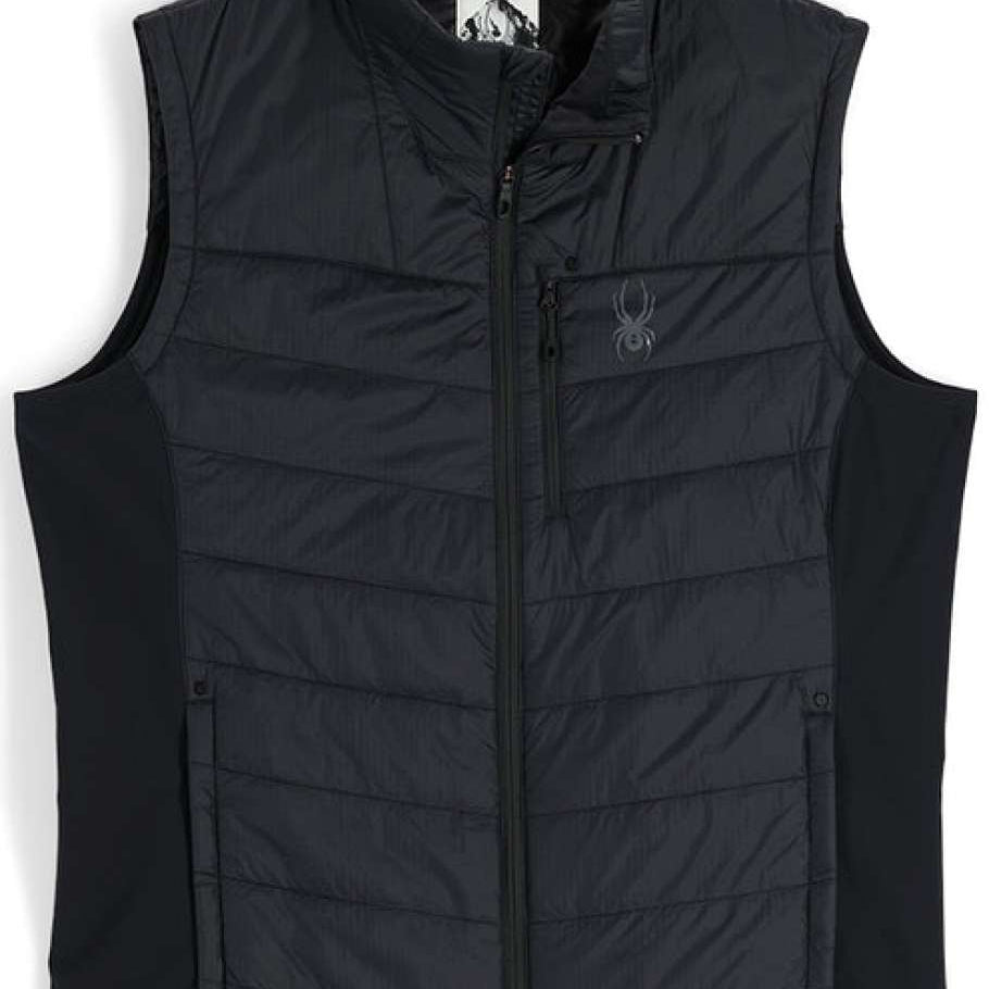 Spyder Glissade Hybrid Insulated Vest 2023 - A black vest with a zipper down the front and a small embroidered logo on the left chest.
