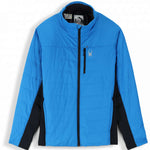 Spyder Glissade Hybrid Jacket 2023 - A blue jacket with a white logo on the left chest and black accents down the sides.
