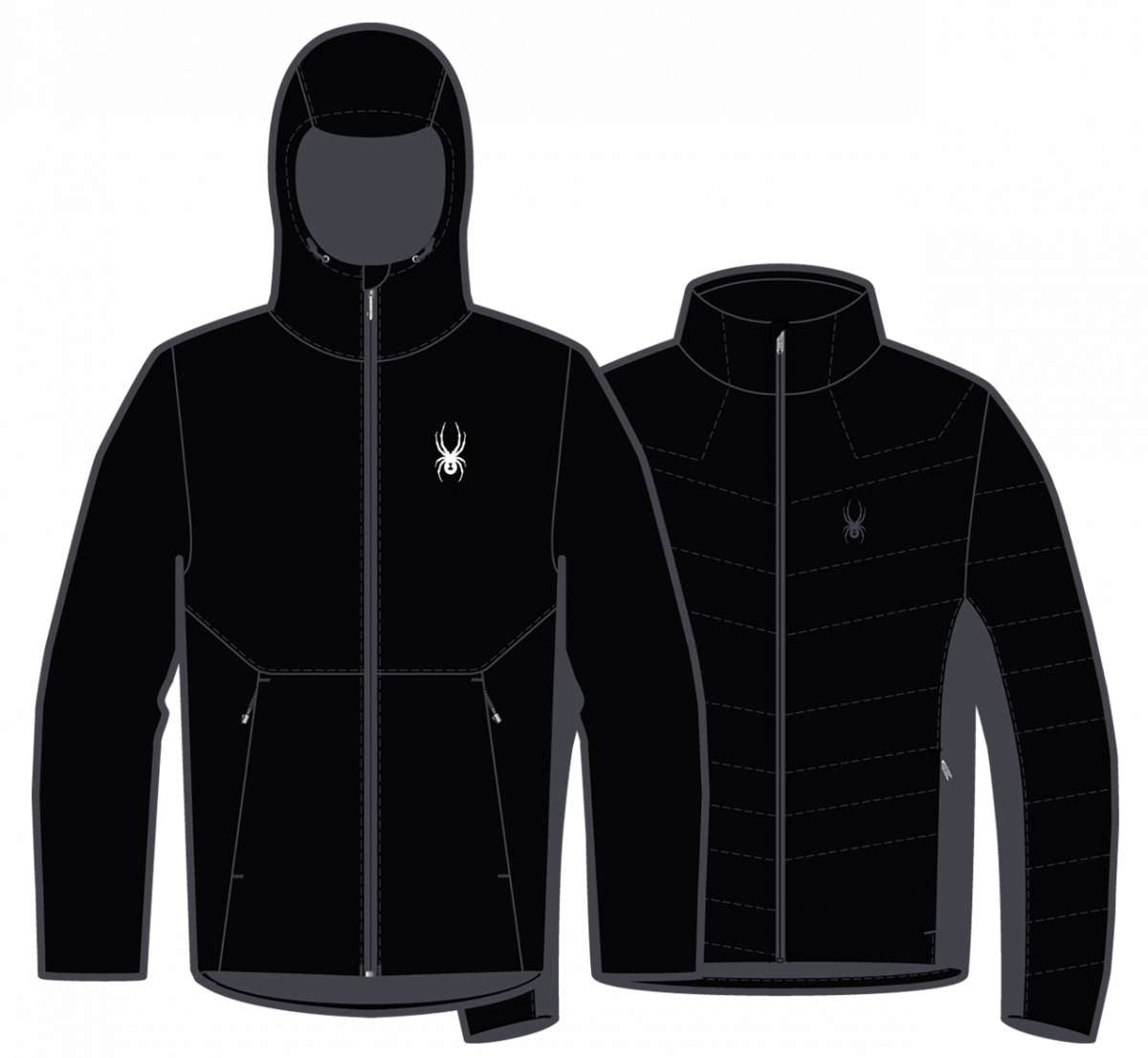 Spyder Grand 3-in-1 Insulated Jacket 2023 - A black jacket with a white logo on the left chest and a zipper down the front.