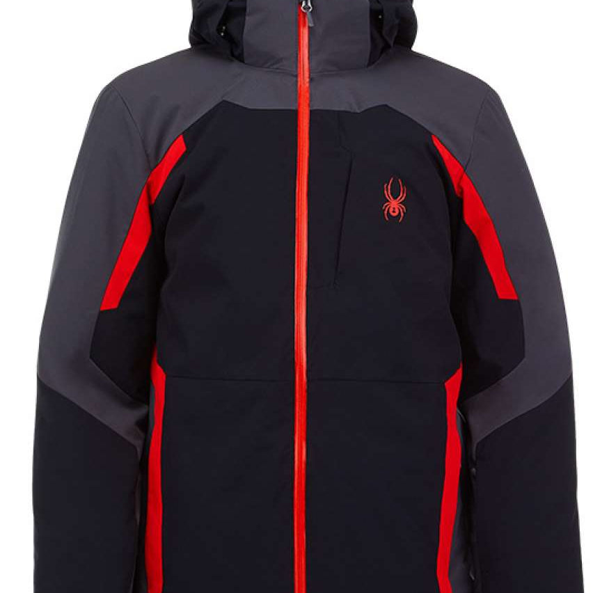 Spyder Guardian Insulated Jacket 2022 - A black jacket with red accents and a red zipper down the front.